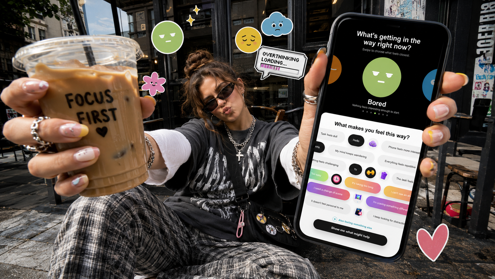 Person holding a phone showing the My Heart Room Mini Mood Trial